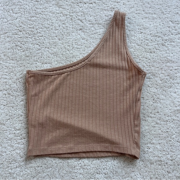 One-Shoulder Ribbed Top - Beige - Picture 2 of 3